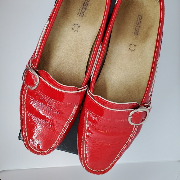 Bright Red Patent Leather Este Moccasins Made in I - Picture 3 of 8